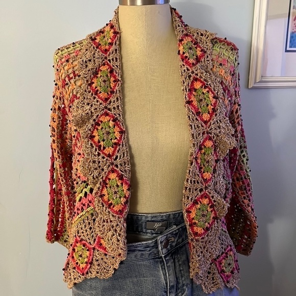 Marisa Christina Crochet Colorful Hippie Sweater Size Small - Picture 12 of 12